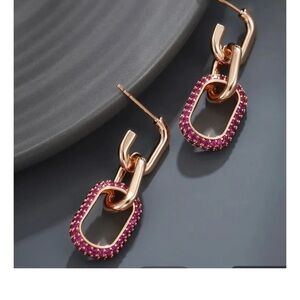 Gold and Pink Gemstone Hoop Earrings